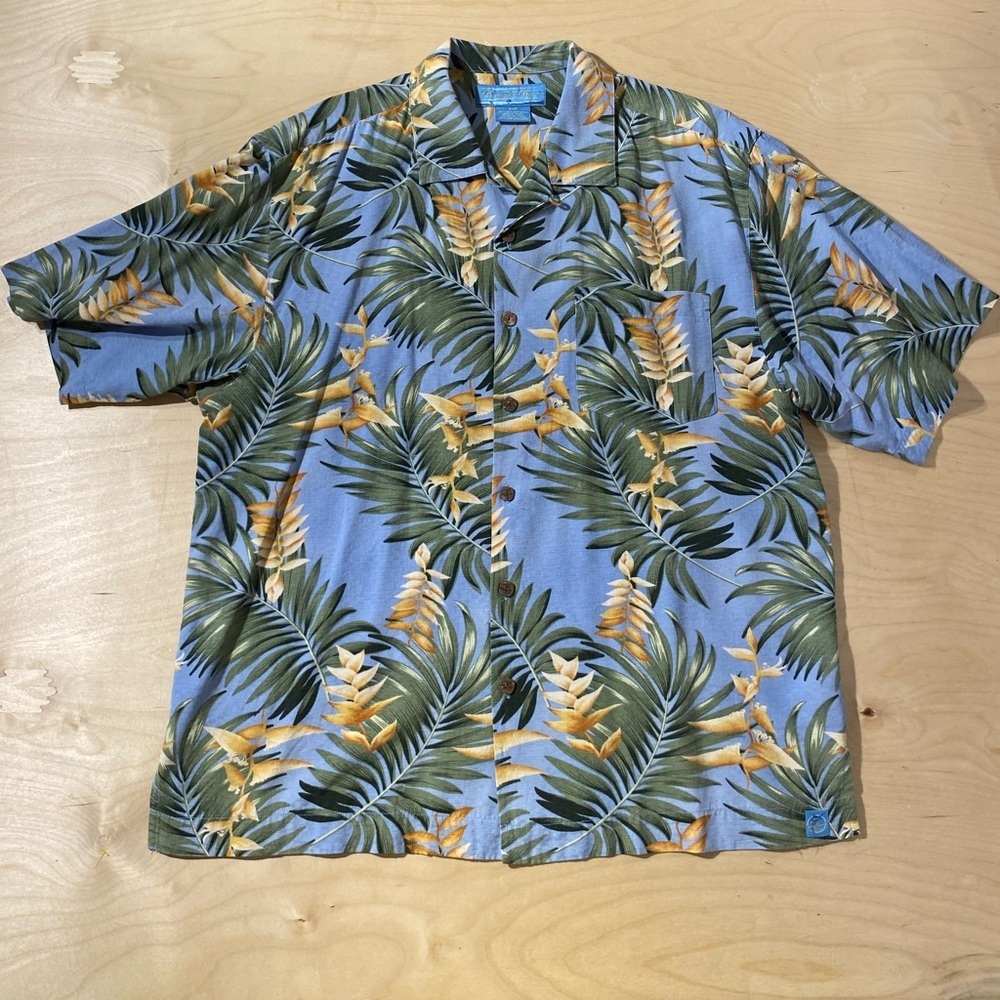 Bermuda Bay  Blue and Green Tropical Shirt Large (KK)